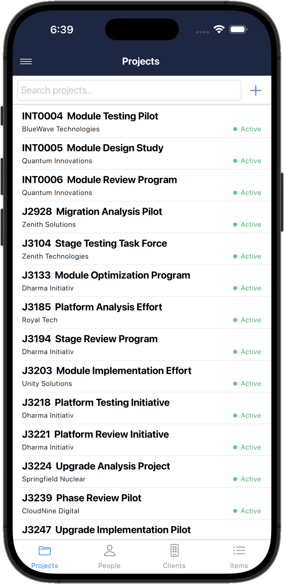 Project Notes Pro mobile app showing notes and action items synced from the cloud.
